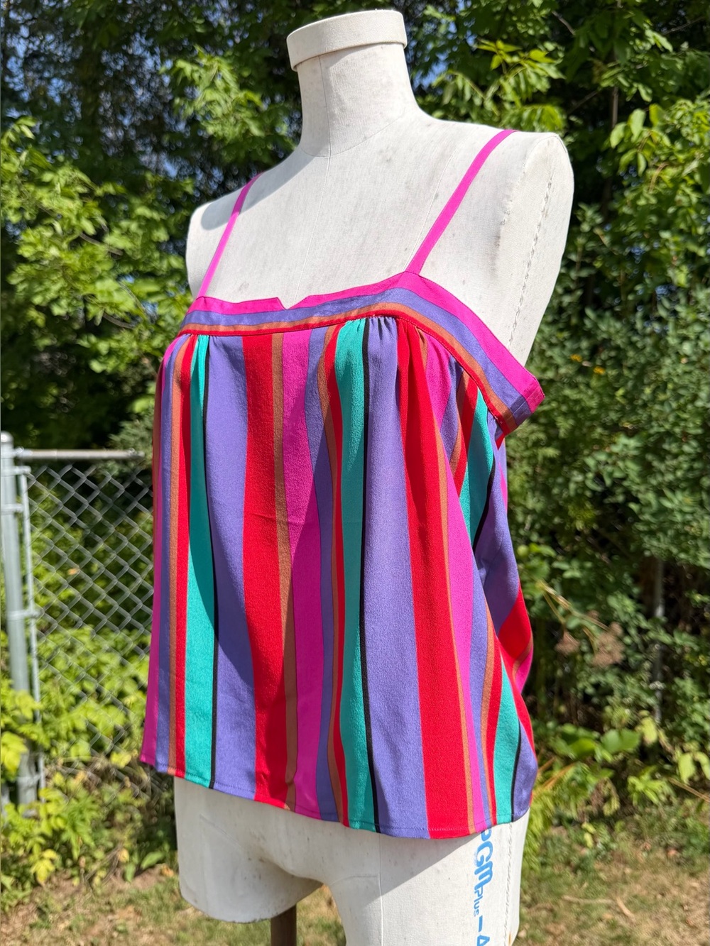 1970s SILK STRIPE CAMISOLE Vintage Top Rainbow Stripe ‘Cassidy’ 1980s NWT S/M